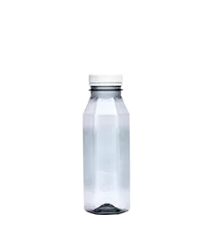 Kierrätysmateriaalista valmistettu PET-pullo valkoisella korkilla