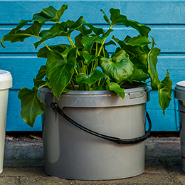 Ajattele ilmastoa ja valitse lannoitteellesi uusiomuoviämpäri. Meillä on laaja valikoima kierrätysämpäreitä, joita on saatavana pääasiassa harmaasta, beigestä tai mustasta uusiomuovista valmistettuna. 