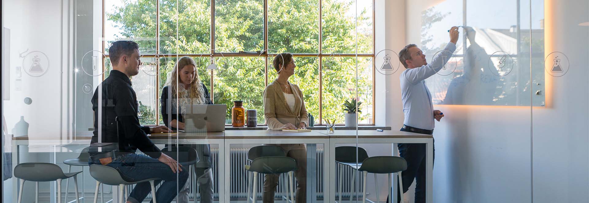 Bild från kontoret, möte i blåa rummet