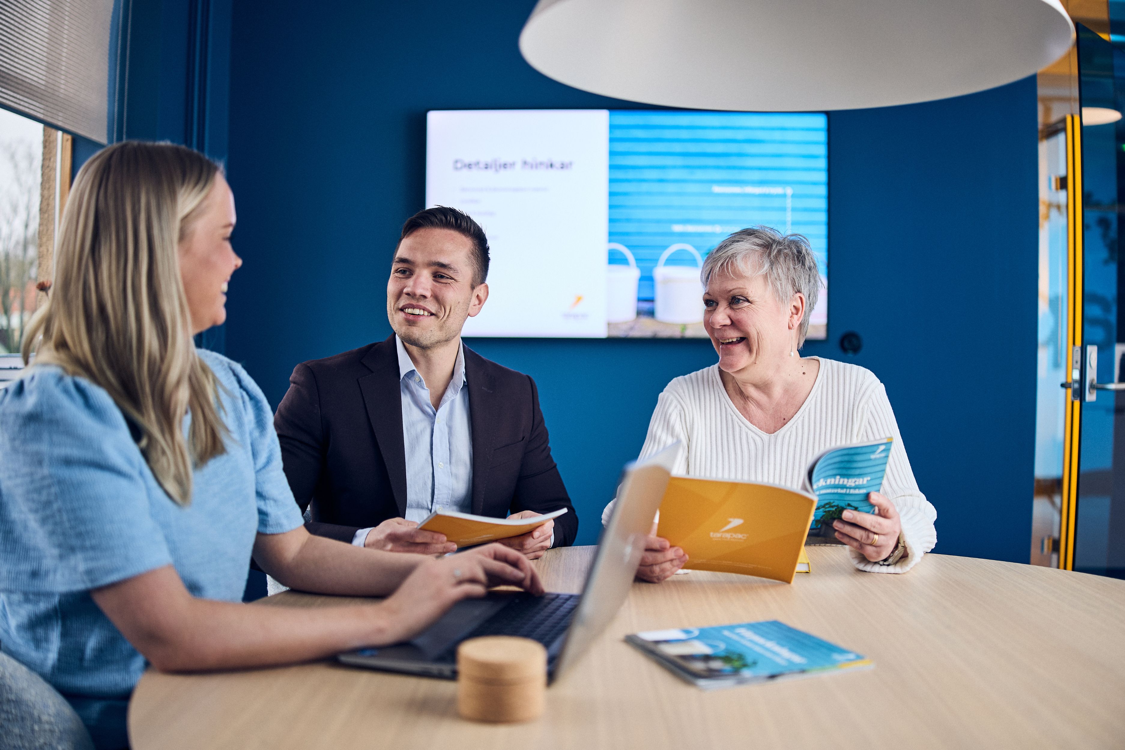 Kolleger i møte med katalog