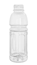 Rund PET-flaska med kapsyl som kan fyllas upp till 85 grader