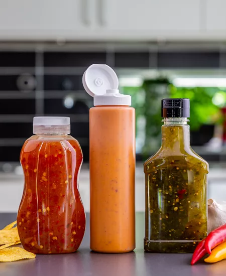 Dressingflasker i plast, der egner sig til forskellige typer dressing og sauce